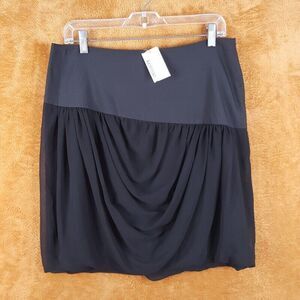 KENSIE Womens Skirt Size 10 Black Straight Chiffon Draped Tulip Knee Length